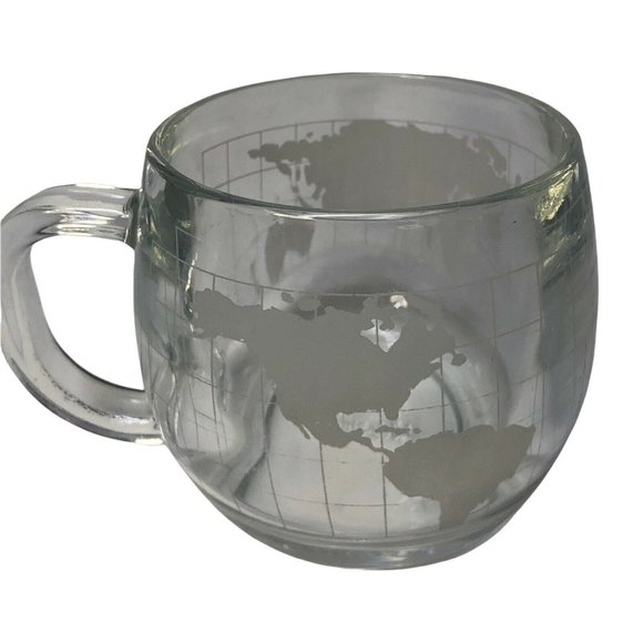 Vintage 1970's Nestle Nescafe Clear Glass Globe World Cup Mug Coffee Tea - Picture 3 of 5